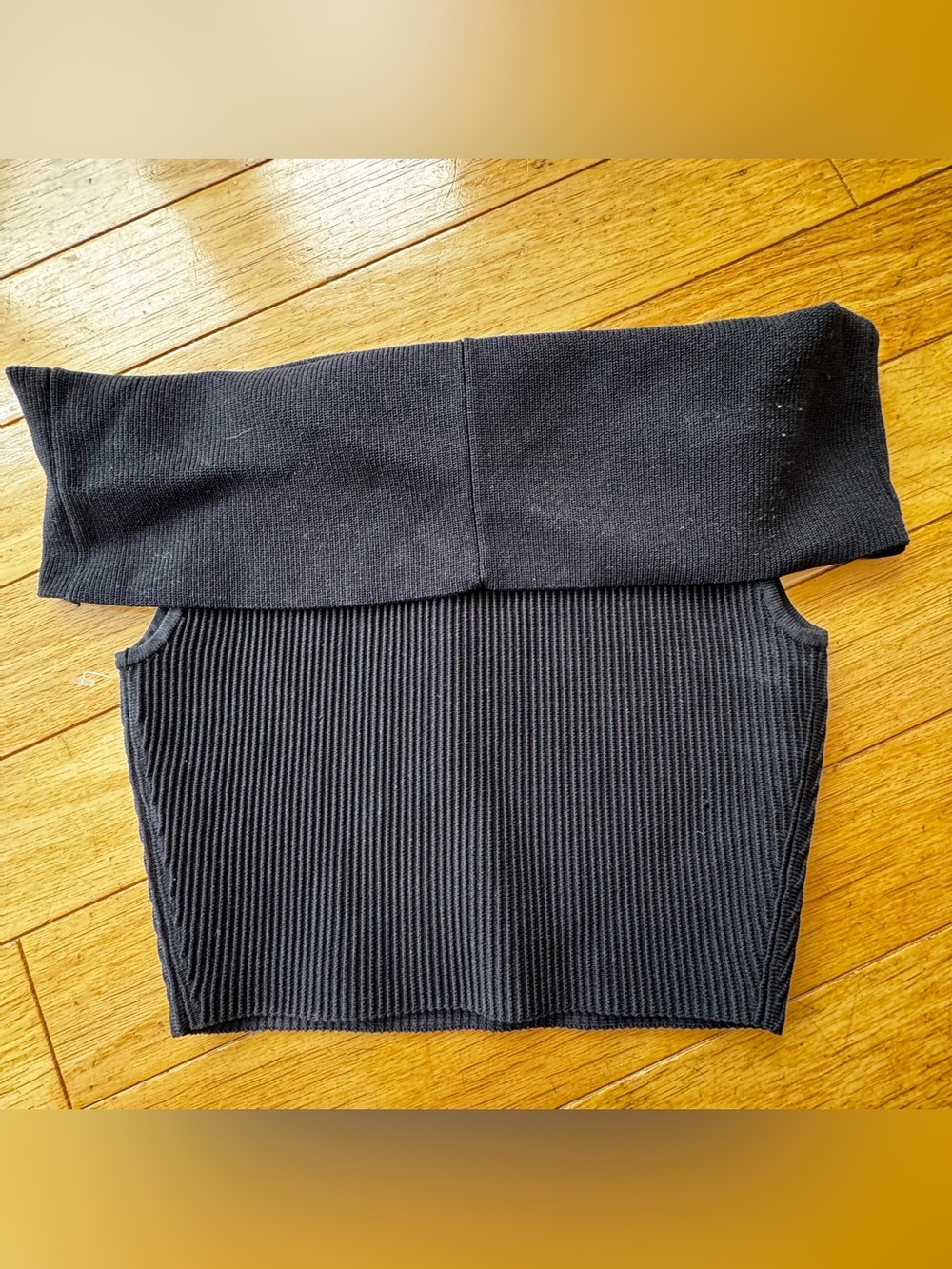 Babaton Sculpt Knit Off Shoulder Ribbed Tube Top Black Size S